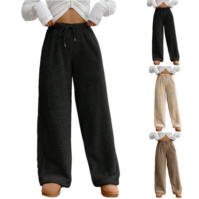 Damen Hose mit hoher Taille und elastischer Taille, lässig, aktive Passform, weites Bein, lange Hose mit Taschen