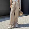 Striped Printed Wide Leg Pants Casual Drawstring Waist Pocket Loose Spring Summer Long Pants Women Korea Fashion Design Mature Pants