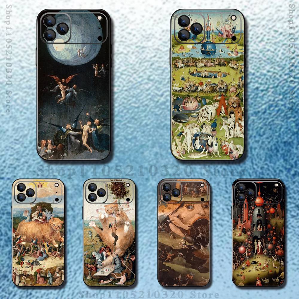 Custodia per Telefono Pittura di H-Hieronymus Bosch Per iPhone 17,16,15,14,13,12,Pro,Max,Plus,E,SE4,Air,Mini Scatola Morbida Nera