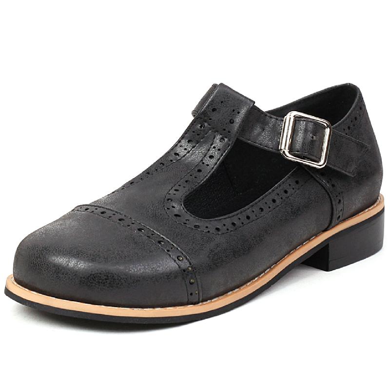 

Модные винтажные туфли-лоферы для женщин, повседневные туфли с Т-образным ремешком, модная плоская обувь для студентов, туфли-оксфорды для девочек, большой размер 48 48 чёрный