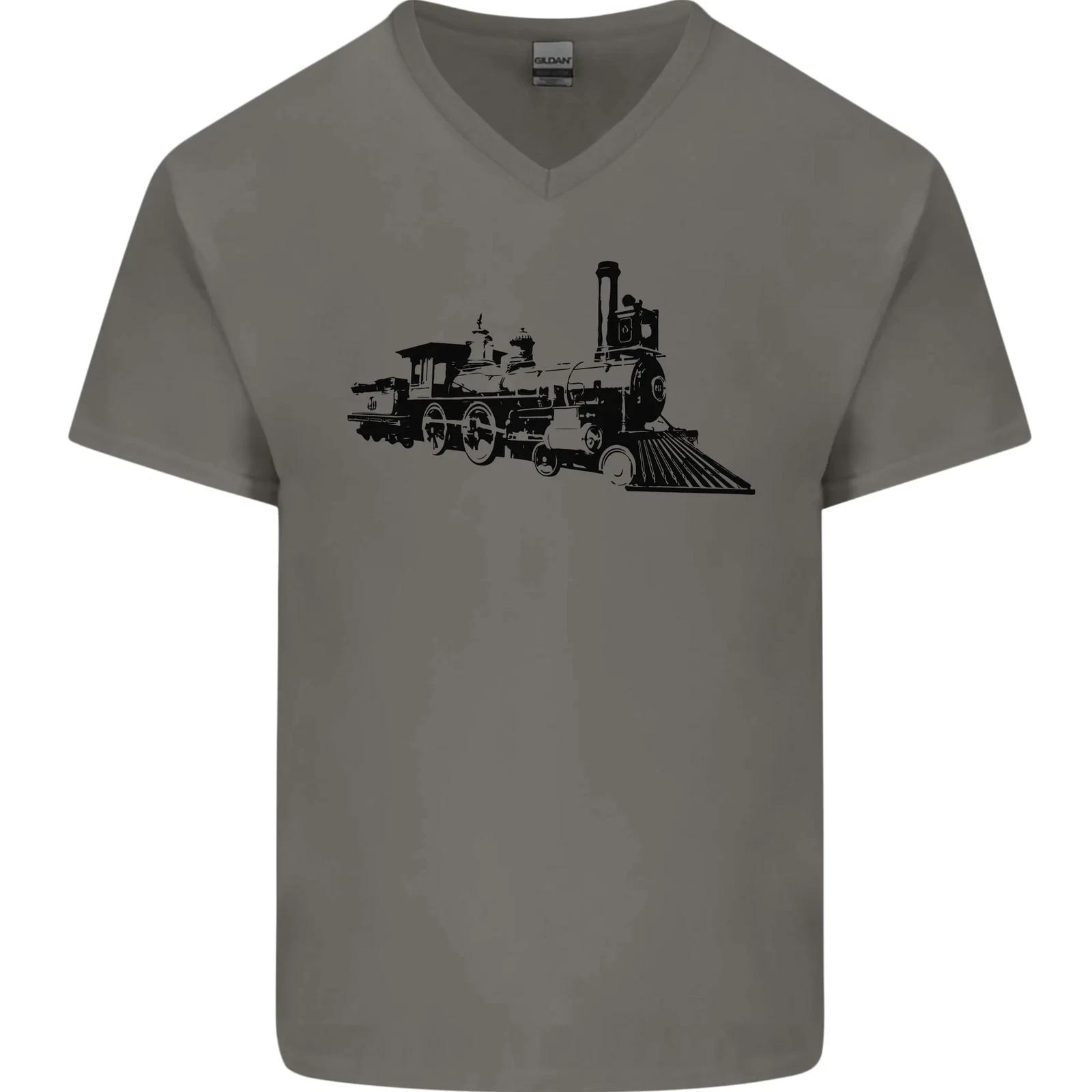 

Trains Locomotive Steam Engine Trainspotting Mens V-Neck Cotton T-Shirt S