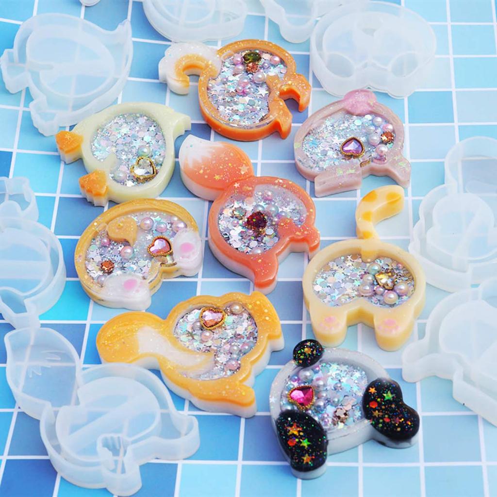 DIYBravo Silicone Set of Butt Epoxy UV DIY Cutting Mold Molds, Quicksand, 8, Shaker, Shape, Animal, Cat, Dog, Panda, Squirrel, Bear, Rabbit, Duck,