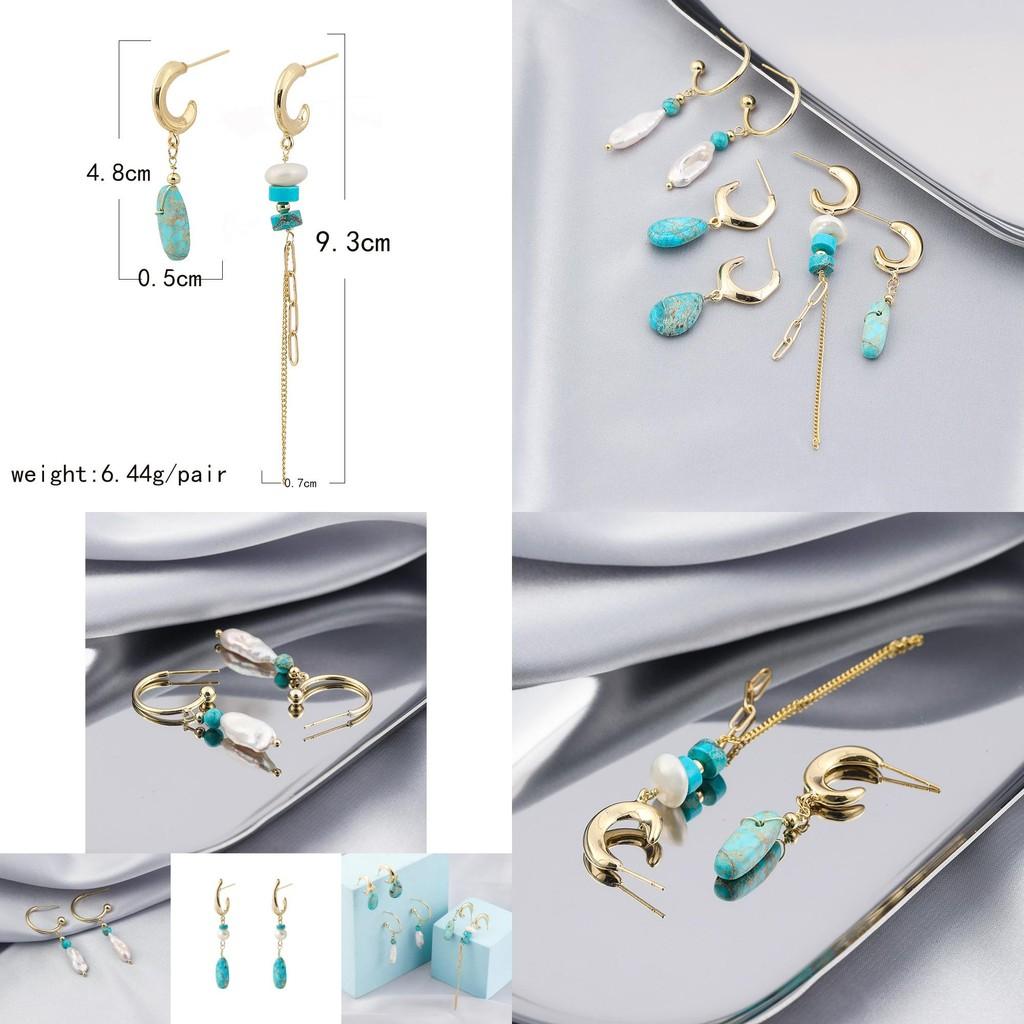 European And American Fashion Trend Asymmetrical Pearl Natural Stone Earrings For Women