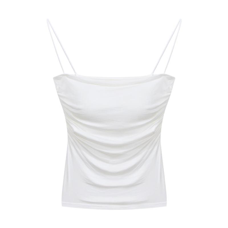 French Pure Sexy Spice Camisole Women Summer Pleated Slim-fit with Chest Thin Strap with Breast Pad Top