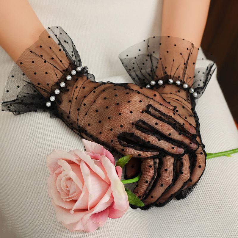 White Mesh Breathable Fairy Pearl Gloves For Women Wedding Dress Accessories Studio Po Gloves Birthday Pography Props