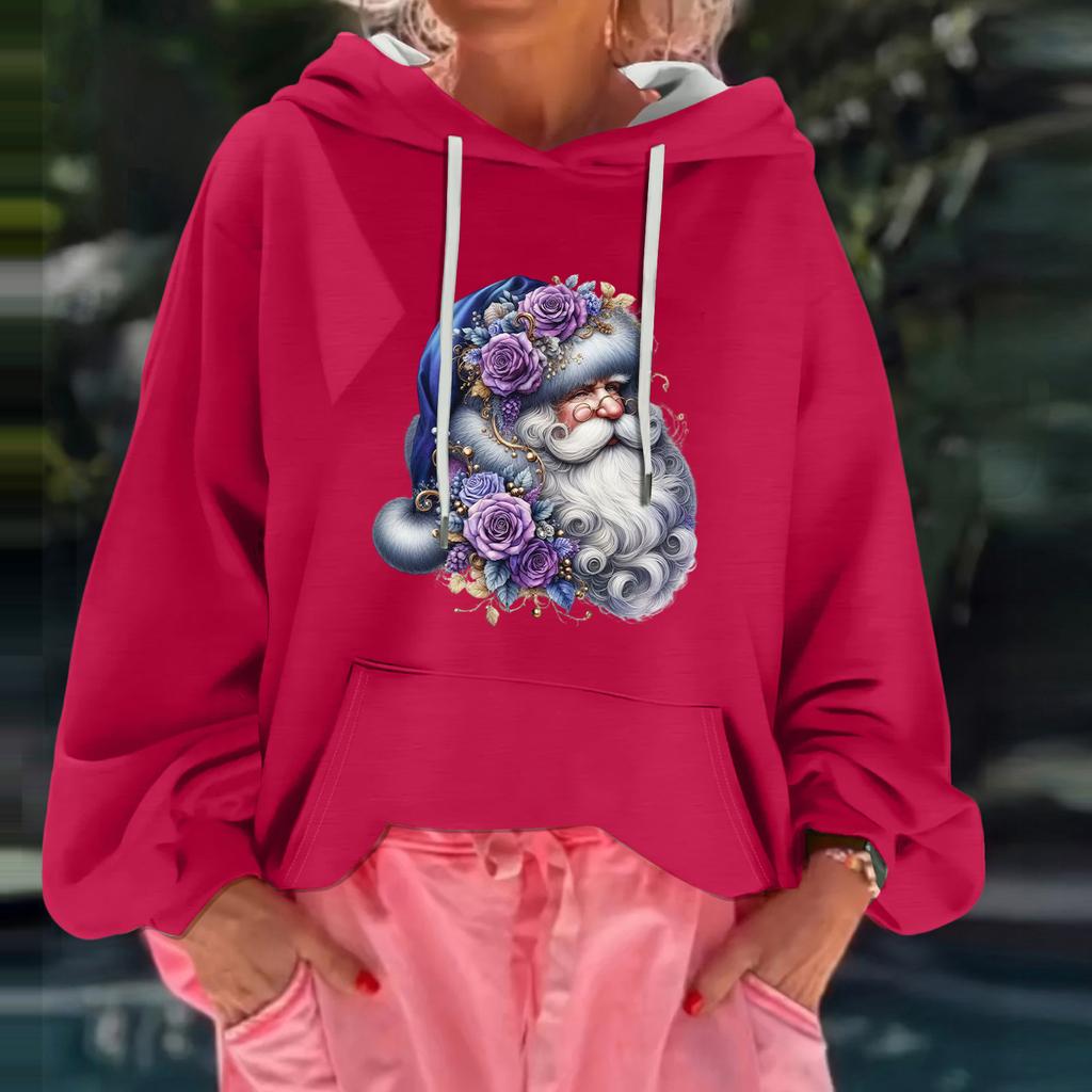 Women's Christmas Print Loose Casual Long Sleeve Hooded Sweatshirt