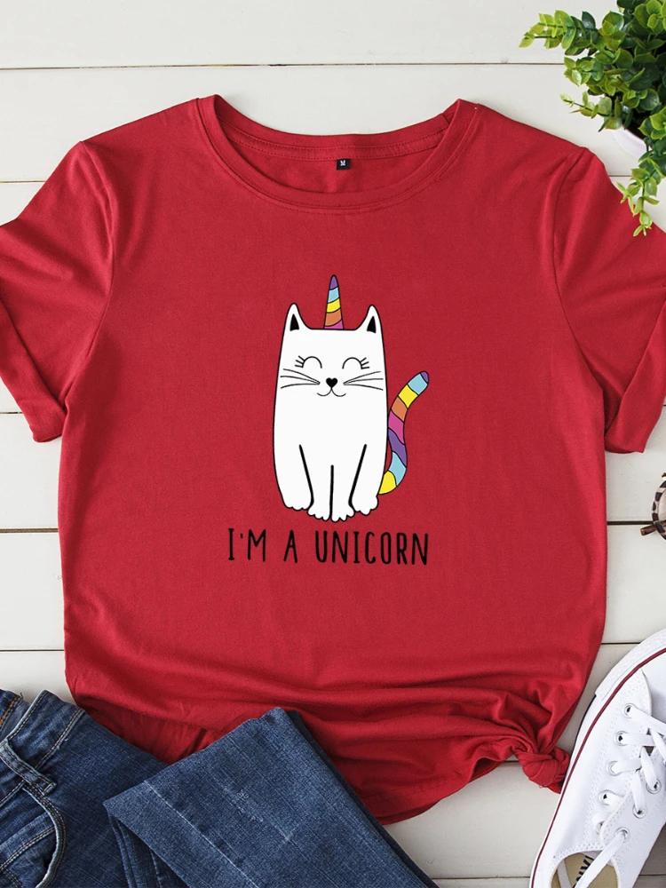 I'm A Unicorn Cat Print T Shirt Women Short Sleeve O Neck Loose Tshirt Summer Women Causal Tee Shirt Tops Camisetas Mujer