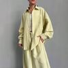 Spring and Autumn New European and American Women's Clothing Cross-border Long Sleeve Shirt Cardigan Top Wide Leg Leggings Two-piece Set