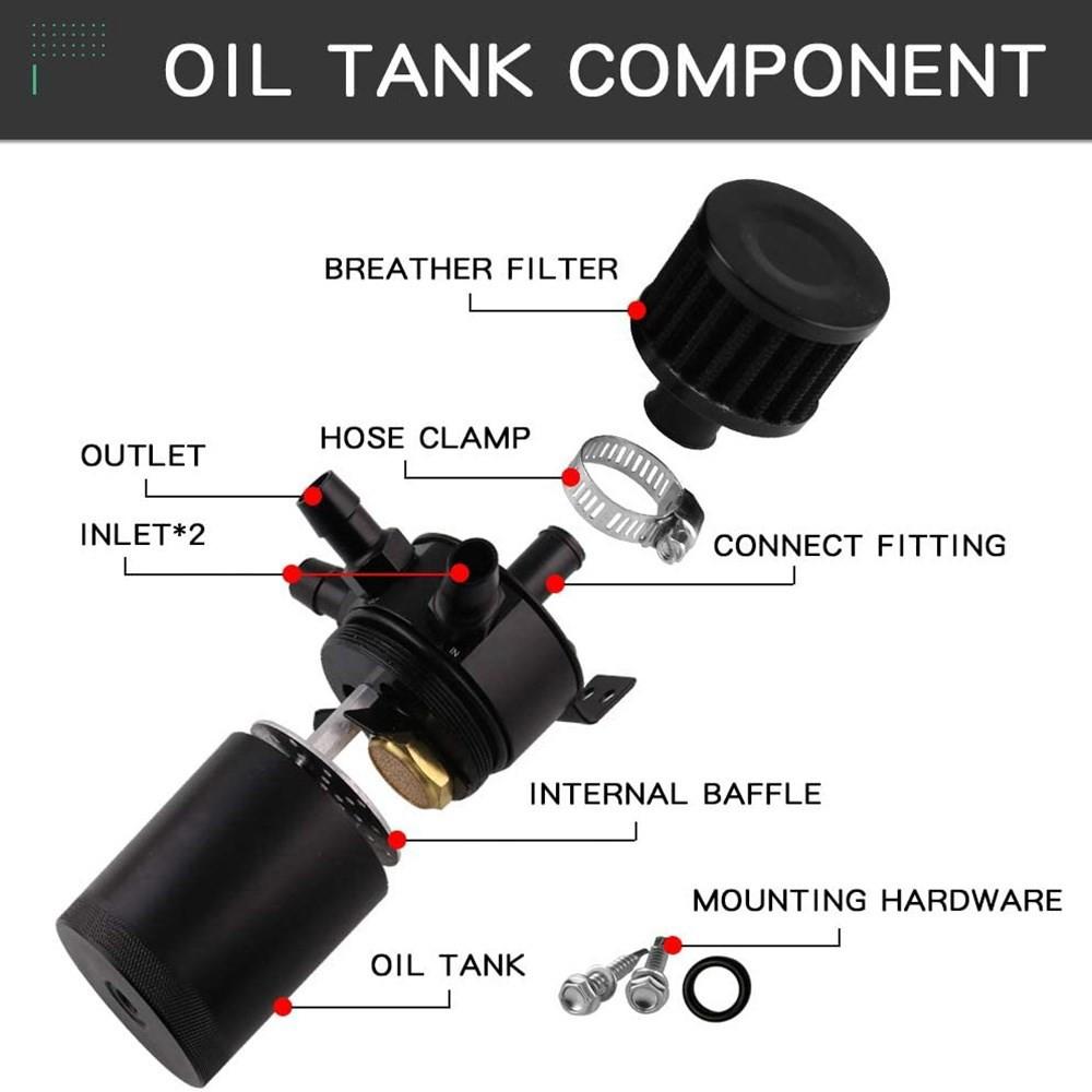 Universal Car 3-Port Oil Catch Can Tank Separator 1 Outlet 2 Inlet With Breathing Filter And Oil Drain Valve Filter Kit Black