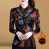 Strat de bază cald în stil etnic pentru femei: Tricou Subțire din Catifea cu Guler de Cămașă pentru Toamnă/Iarnă