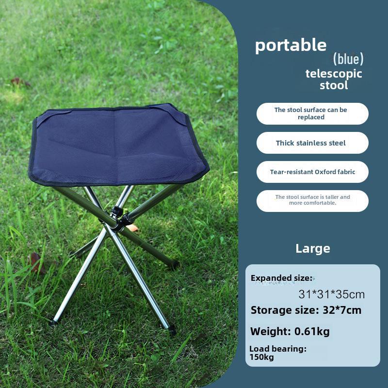 Telescopic Stainless Steel Folding Camping Stool - Portable Outdoor Chair for Fishing and Camping
