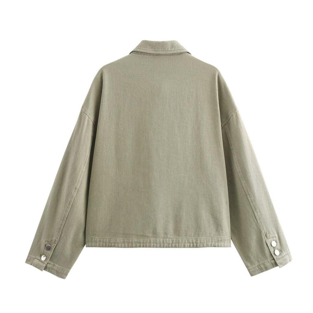 Women's European & American Style French Design Washed Shirt Jacket