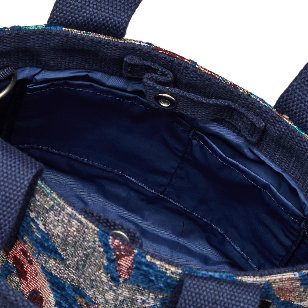 Woven Fabric Mini Shoulder Tote Bag LT BR Pattern Fabric H 1391 Navy [Rootote] Women's