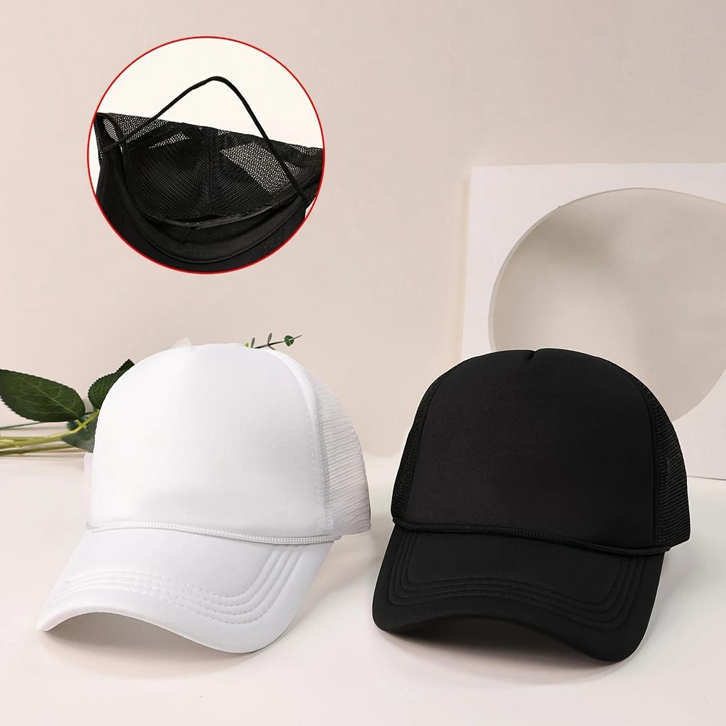2pcs/1pc Casual Polyester 100% Fashion Sponge Cap with Lanyard, Breathable Mesh Versatile, Baseball Cap, Truck Driver Hat
