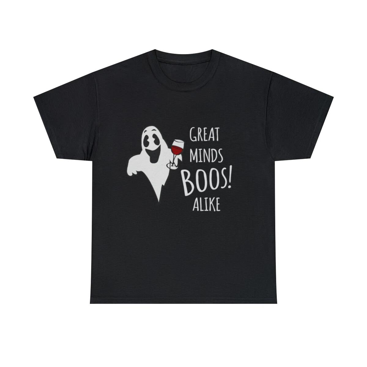 Great Minds Boos Alike Funny Ghost Wine Graphic Tee Shirt, S-5XL XL