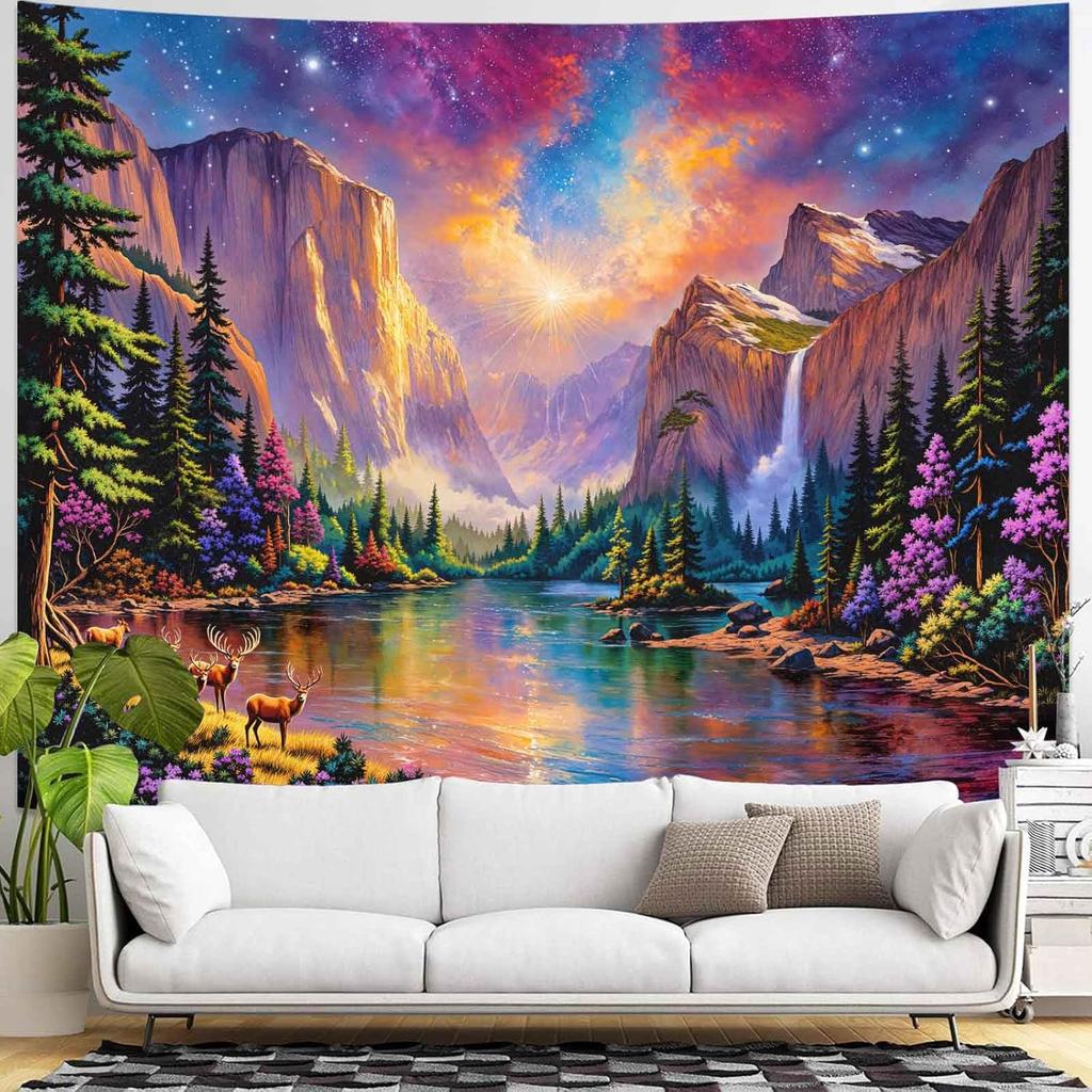 Tapestry Forest Cave Tapestries Nature Landscape Tapestries Mossy Waterfall Stream Wall Tapestry Bedroom Dormitory Living Room