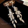 Silver Needle Flower Leaf Fringed Earrings Exaggerated Design Sense Unique Trendy Earrings Retro Individual Cold Wind Earrings Women