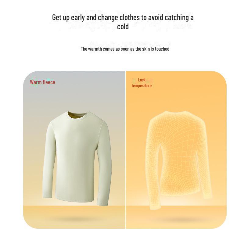 Men's Warm Double-Faced Fleece Tencel Top: Thickened, Velvet, Round-Neck, Solid Color, Perfect for Autumn and Winter.