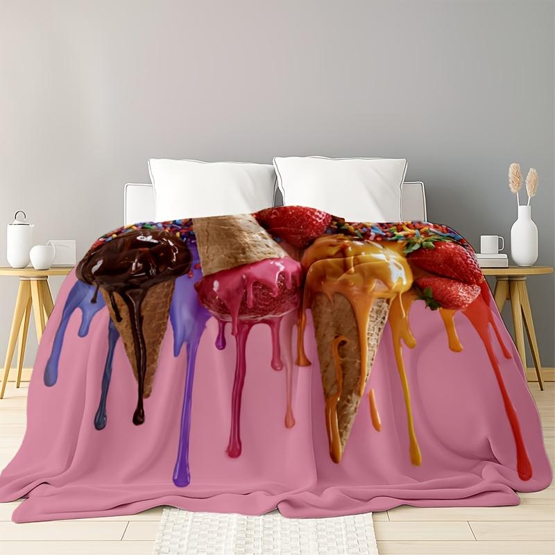 Melting ice cream pattern Flannel printed blanket suitable for all seasons suitable for living room office sofa and travel