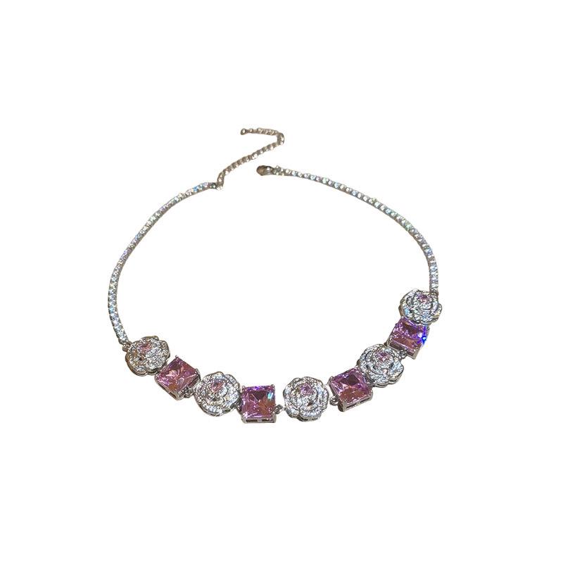 Słodki Zestaw Naszyjnik & Kolczyki z Cyrkoniami w Stylu Koreańskim dla Kobiet - Łańcuszek na Obojczyk, Lekki Luksusowy Styl Dworski