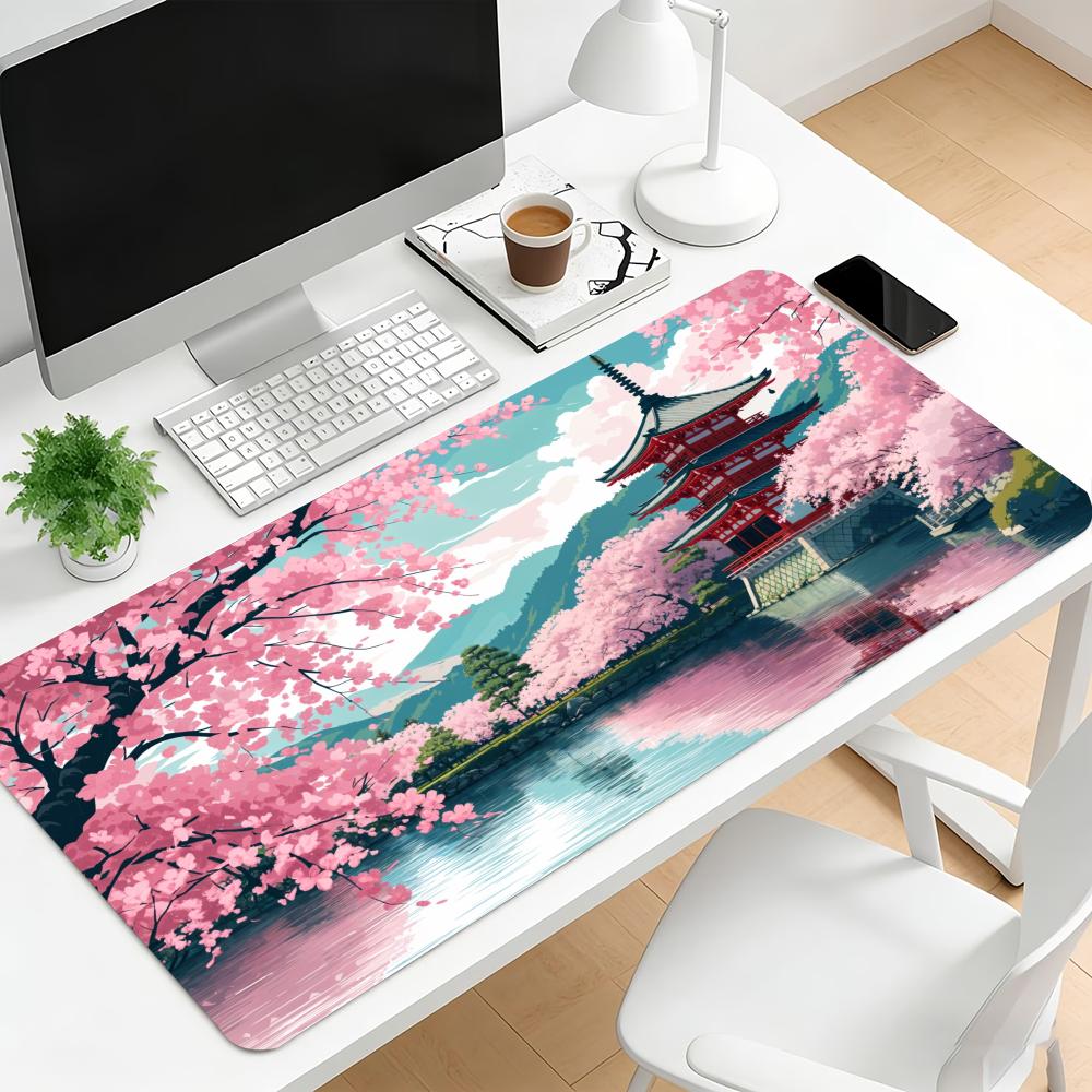 Japanese Cherry Blossom Large Gaming Mouse Pad NonSlip Desk Mat Lock Edge Keyboard Mat Hd Print For Laptop Pc Home Office Table