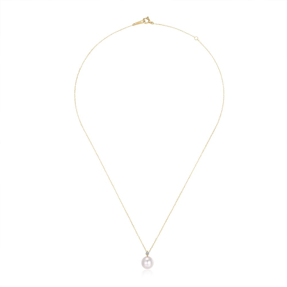 Akoya Pearl Necklace Handcrafted In Kyoto Japan Natural Genuine Pearl 1 Pearl X Topaz [KOKO PEARL JEWELRY] Women, Pearl, Casual, Wear, H. (7.5-8.0mm)