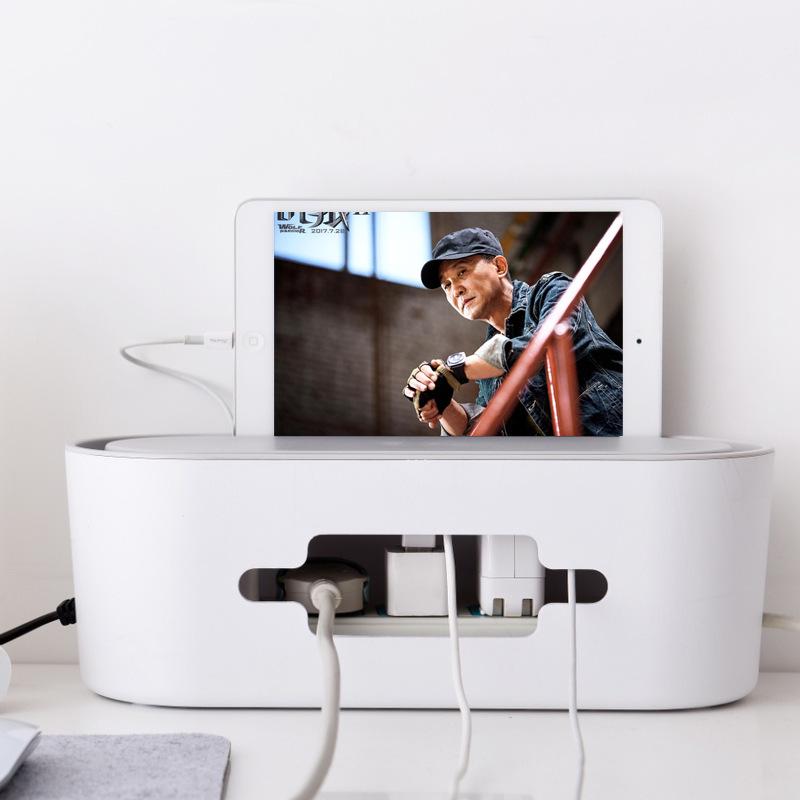 Large Cable Organizer Box: Plastic Power Outlet Storage & Management Solution for Desktops