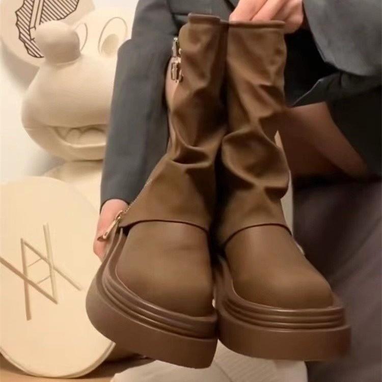 Fashion Short Boots 2025 Spring New Thick Soled Women's Boots High Heels Women's Retro British Style Short Boots Women