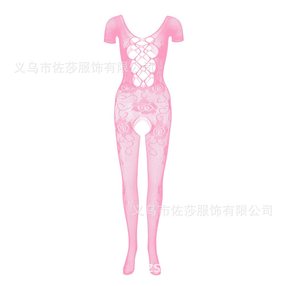 Sexy netwear sexy onesie rose jacquard open-file short-sleeved backless tights