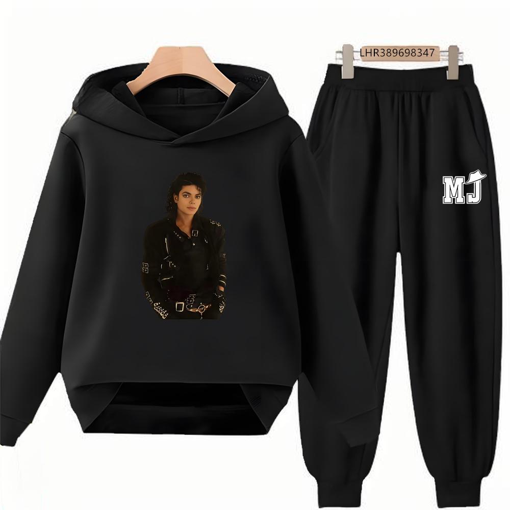 TZWYChildren's Hoodie+Pants Suit Black 3-12 Years Girl Sweatshirt Sets Boys Pants Suits Michael Jackson Printing Autumn Clothing