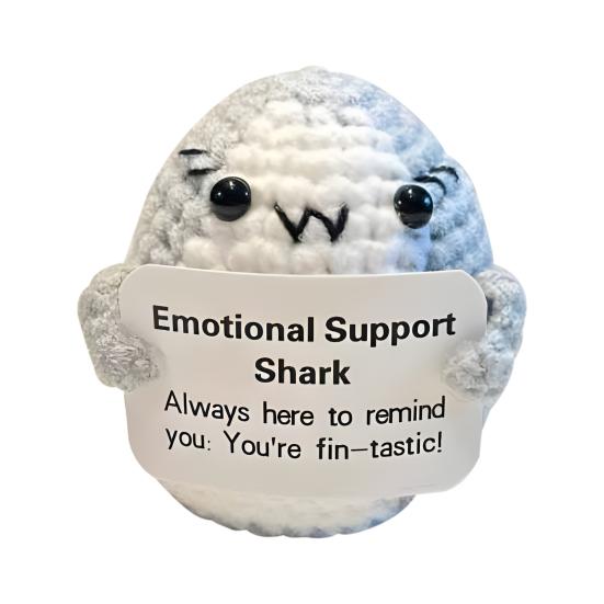 Emotional Support Shark Knitted Doll Positive Crochet Shark Gift Handcrafted Stress Relief Doll with Motivational Card Home Office Decor
