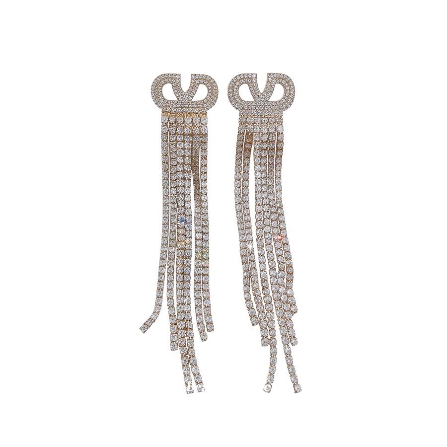 Silver Needle High-End Rhinestone Saturn Tassel Earrings - Elegant Oval Geometric Design, Niche Personality for Women