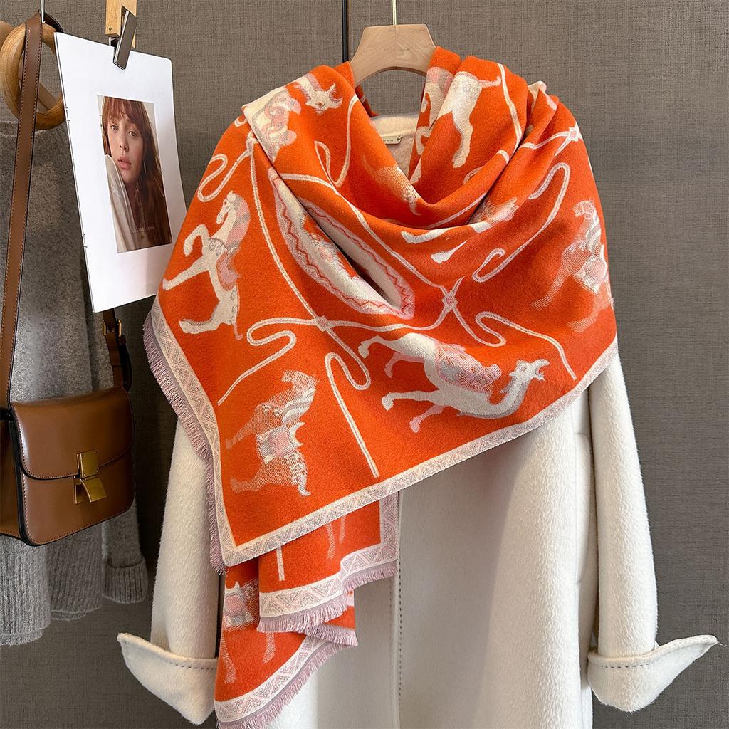 Lady Luxury Design Shawl Wraps New High-end Animal Jacquard Scarf for Women Neck Protection Cashmere Thick Warm Scarves Echarpe