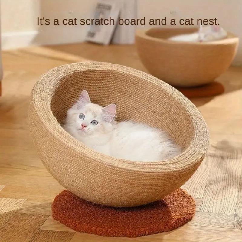 Durable Imitation Hemp Cat Scratching Board and Nest- Integrated Round Cat Scratcher and Claw Basin, Wear-resistant