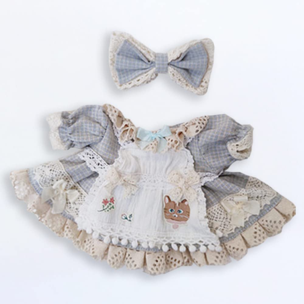 Haine de păpușă niannyyhouse, animal de pluș, 20 cm, fustă în carouri, îmbrăcat, haine de păpușă din bumbac (gri-albastru)