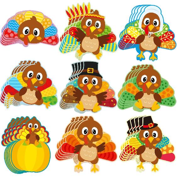 Treasure Cove Thanksgiving Turkey Cutouts Turkey Bulletin Board Decorations for Fall Classroom Decoration 45Pcs