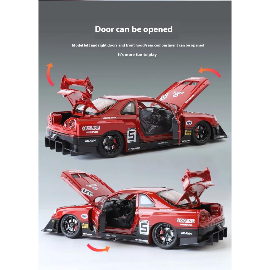 Nissan Skyline Ares GTR R34 S15, modifizierte Widebody-Version, Supercar, Modellauto aus Metallguss im Maßstab 1:24, mit Sound und Licht – das perfekte Geschenk für Kinder!