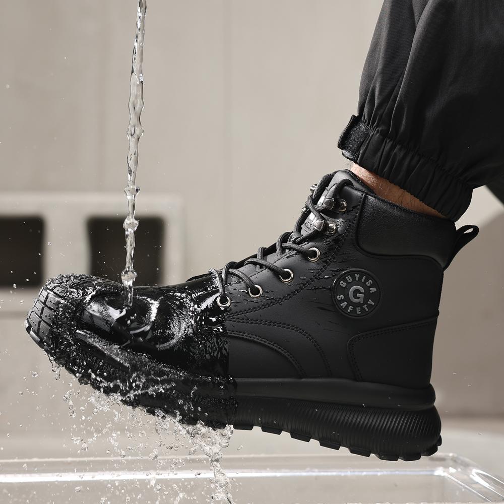 Waterproof Men Leather Boots Steel Toe Shoes Safety Boots Men Work Shoes Puncture-Proof Indestructible Shoes Protection Boots