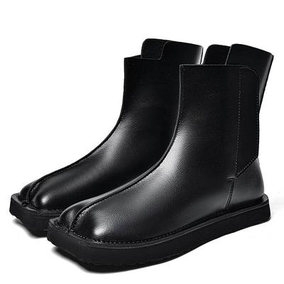 Stivali Ankle in Vera Pelle Nera da Uomo Stivali Chelsea con Punta Divisa Tabi da Mucca Comfort per Esterno Scarpe Casual da Uomo High Top Design Classico