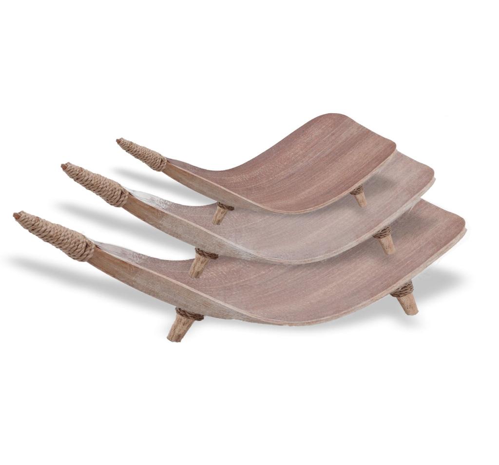 Coconut Leaf Fruit Bowls Set of 3 Whitewash