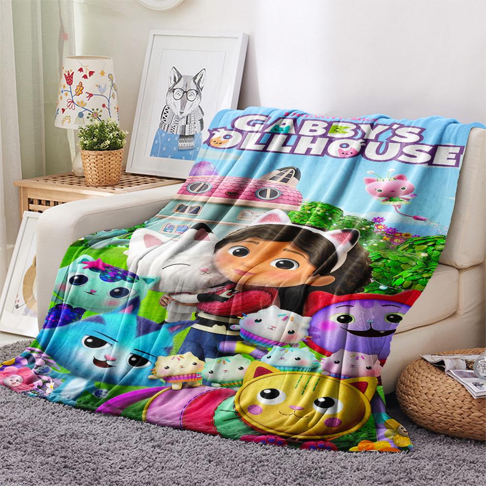 1Pc Gabby Dollhouse Print Flannel Blanket, High quality Comfortable for All Seasons, Home Decor, Warmth and Comfort, Perfect for Christmas Gifts