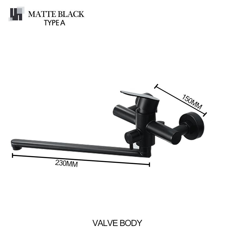 In-Wall Brushed Gold Extra Long Spout Kitchen Sink Faucet Black Hot Cold Double Hole Washbasin Mixer Water Tap Stainless Steel