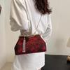 Red Rose Chain Shoulder Bags for Women Tassel Shell Clip Handbags Wedding Clutch Flowers Beading Messenger Bags Designer