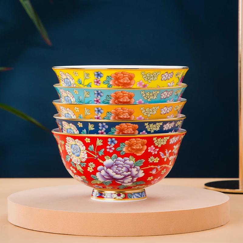 Enamel Color Bone China Rice Bowl Noodle Bowl Single Chinese Palace Style High Scalding Bowl Jingdezhen Tableware