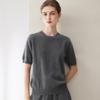 Twelve-Needle Women's Solid Cashmere Knit Pullover: Flat Round Neck, Short-Sleeved, Versatile Design