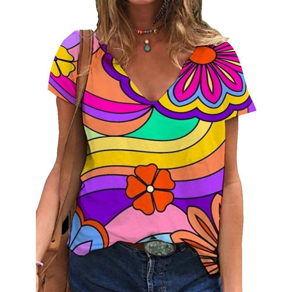 

Футболка с 3D-цифровой печатью, женская футболка в уличном стиле с V-образным вырезом 8xl