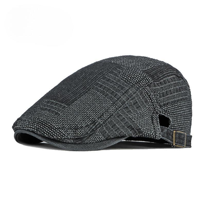 Vintage Washed Denim Beret for Men & Women Spring Summer British Style Flat Cap Casual Painter Forward Hat Adjustable Duckbill Cap