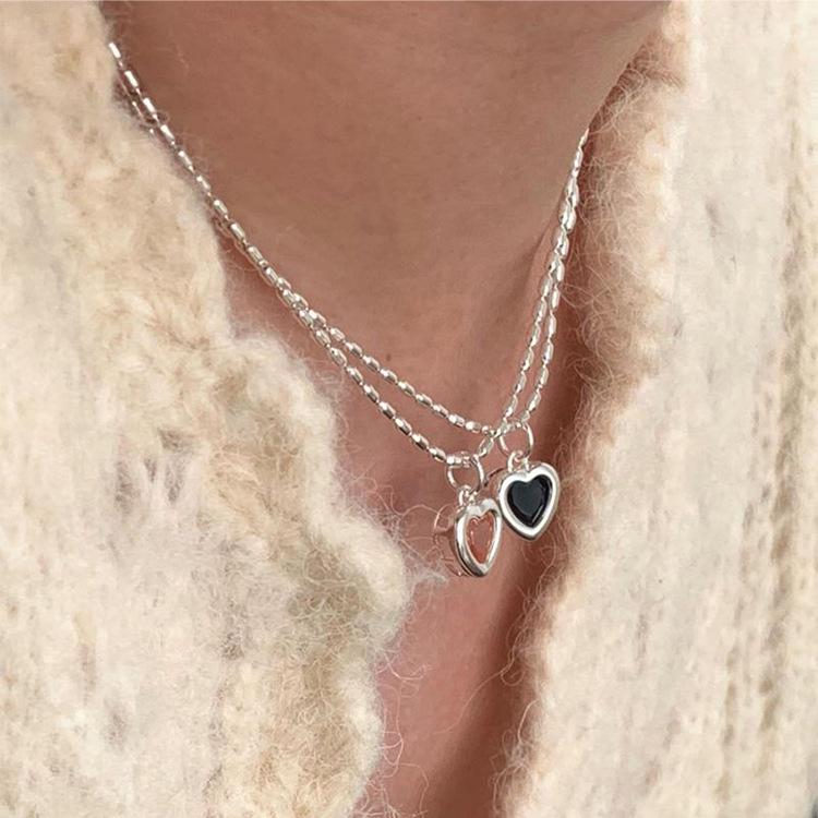Minimalist Zircon Heart Metal Necklace - Korean Style, Versatile & Elegant Clavicle Chain for Women