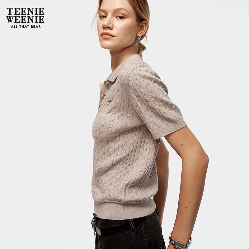 Teenie Weenie Women's Short Sleeve Polo Bear Knit Top