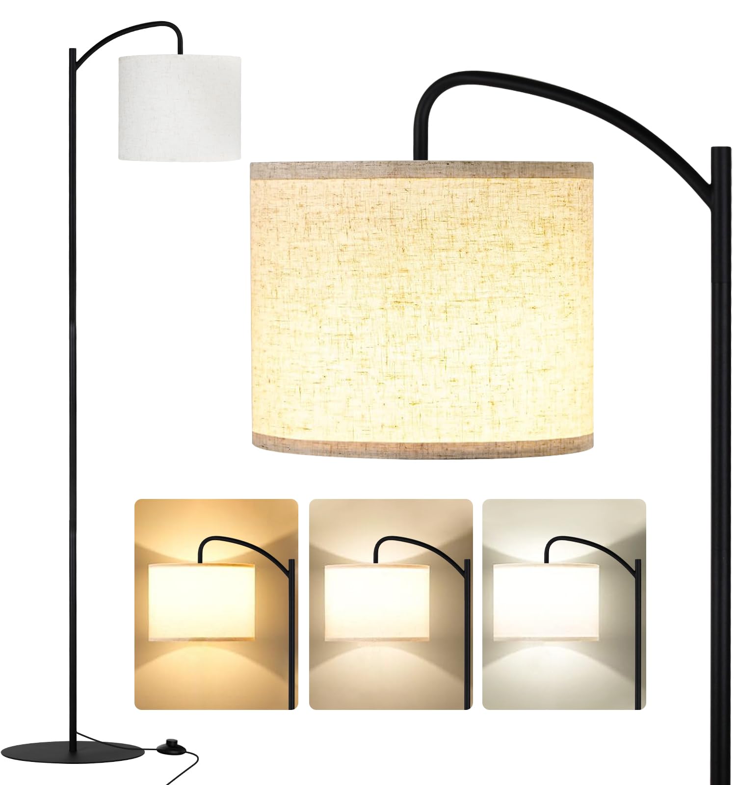 

12W LED Floor Lamp with Fabric Shade, Stepless Dimming, 3 Color Temperatures (3000K-6500K), Remote ControlTimer, Can be Used as Ambient Lighting,